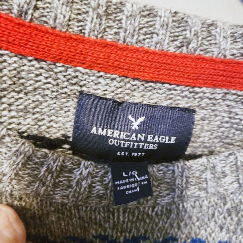 American Eagle Vintage cotton Nordic Snowflake Ski crewneck Long Sweater Men's L - Picture 6 of 7
